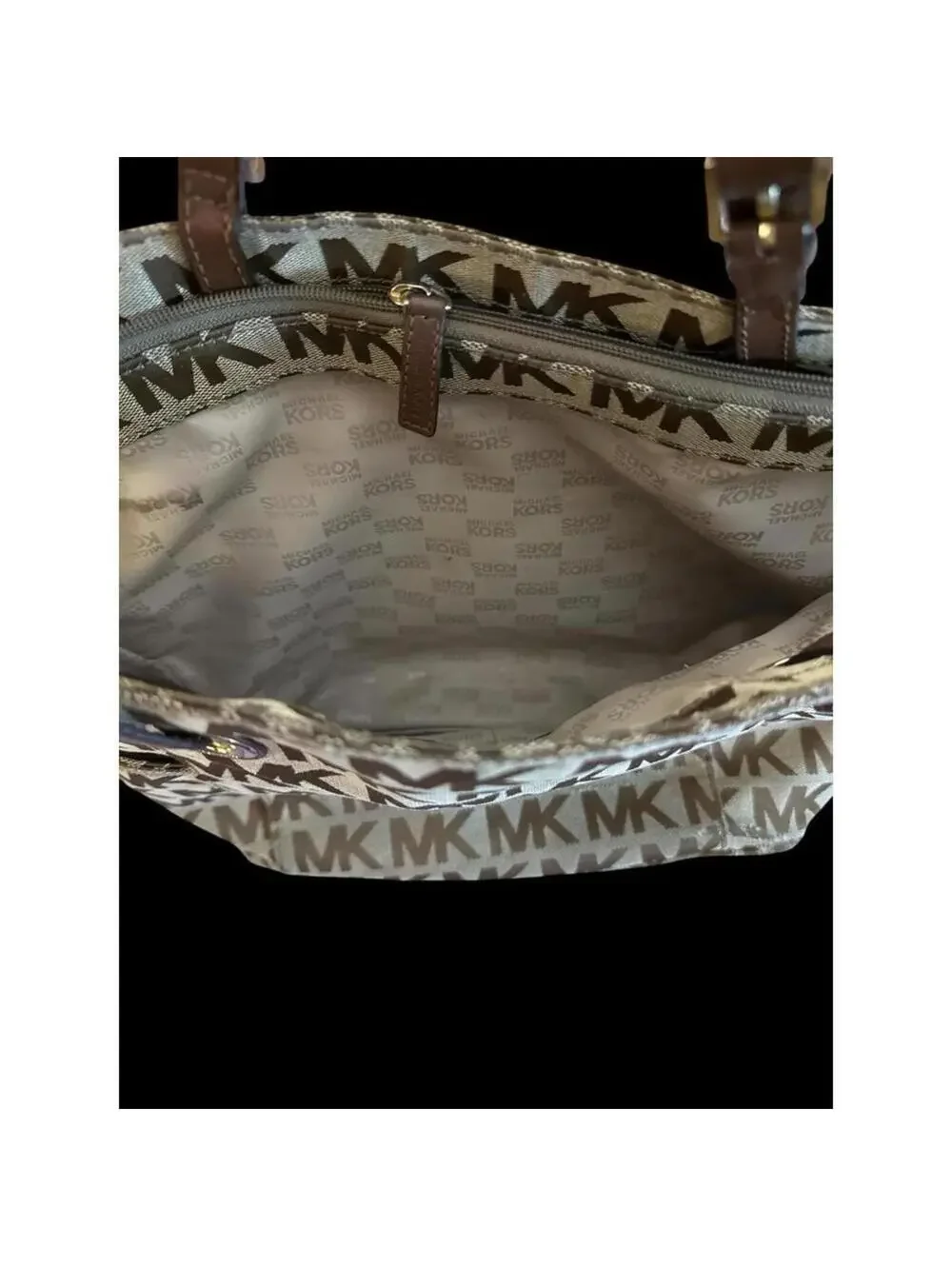 Michael Kors Tote Bag Canvas East West Jacquard Classic Business Gold Fob